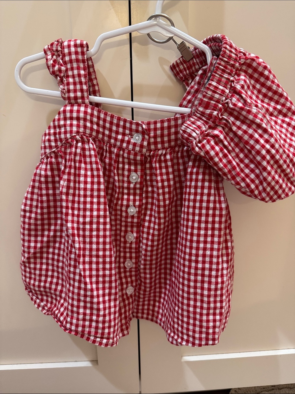 Red Gingham Kids Button-Front Dress with bloomers